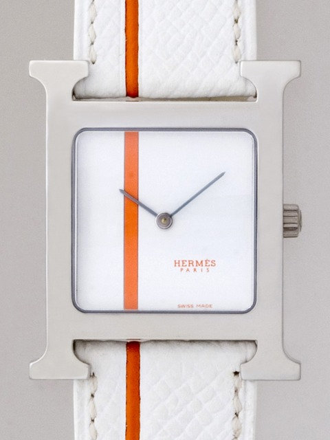 エルメス Hウォッチ コピー HERMES HH1.510.134/UUOC レディース SS ホワイト皮ベルト オレンジライン ホワイト